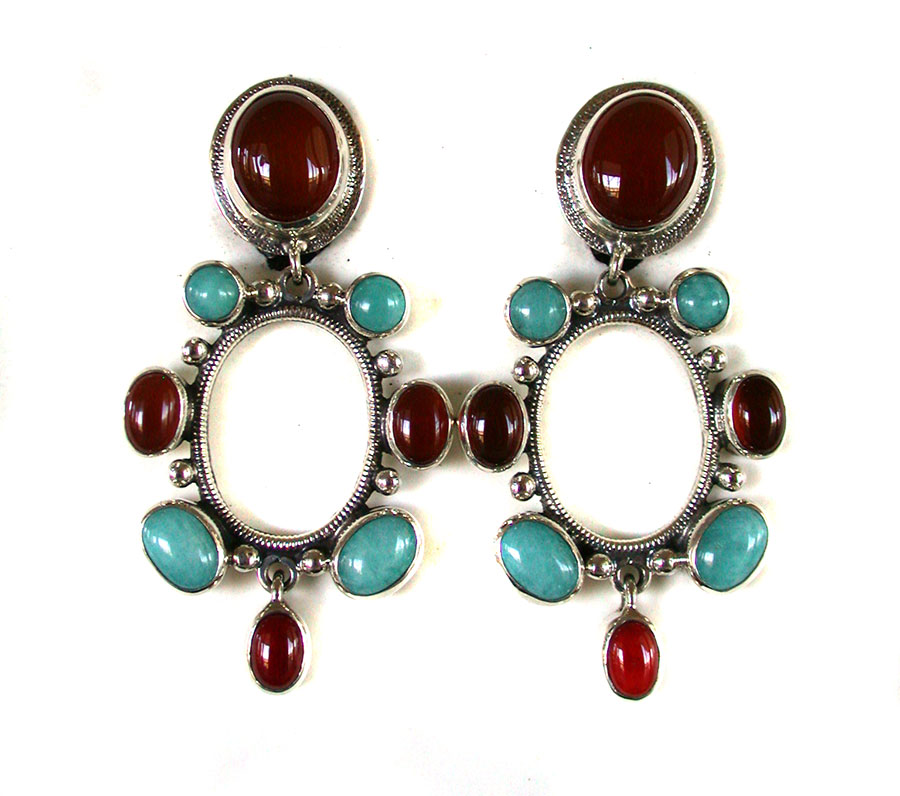 Amy Kahn Russell Online Trunk Show: Carnelian and Turquoise Clip Earrings | Rendezvous Gallery