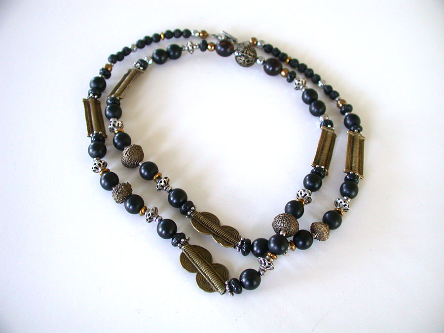 Amy Kahn Russell Online Trunk Show: Lava Stone, Hematite, Pearl and Bronze Necklace | Rendezvous Gallery