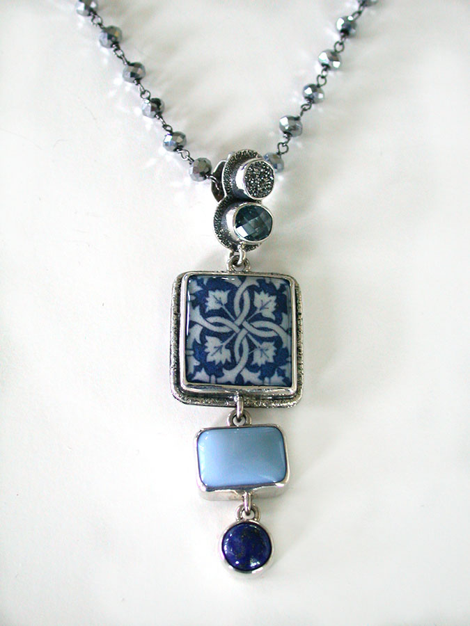 Amy Kahn Russell Online Trunk Show: Drusy, Blue Topaz and Hand Made Art Tile Necklace | Rendezvous Gallery