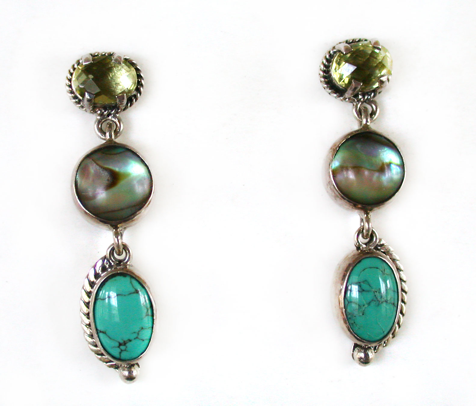 Amy Kahn Russell Online Trunk Show: Lemon Quartz, Abalone and Turquoise Post Earrings | Rendezvous Gallery