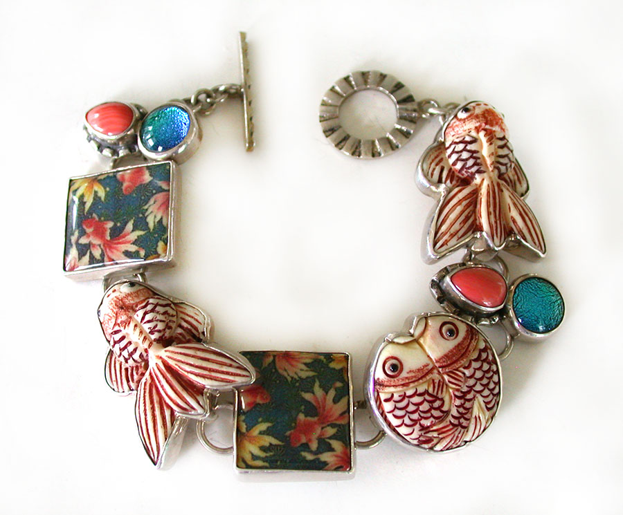 Amy Kahn Russell Online Trunk Show: Art Tile, Coral, Carved Bone and Glass Bracelet | Rendezvous Gallery