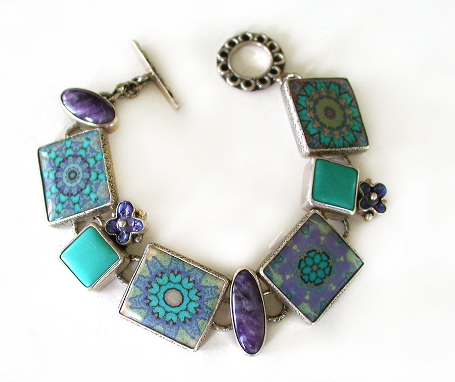 Amy Kahn Russell Online Trunk Show: Hand Made Art Tiles, Charoite, Turquoise and Glass Bracelet | Rendezvous Gallery