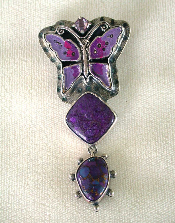 Amy Kahn Russell Online Trunk Show: Hand Painted Enamel, Sugilite and Turquoise Matrix Pin/Pendant | Rendezvous Gallery