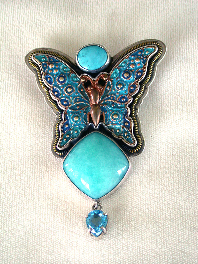 Amy Kahn Russell Online Trunk Show: Amazonite, Enamel and Blue Topaz Pin/Pendant | Rendezvous Gallery