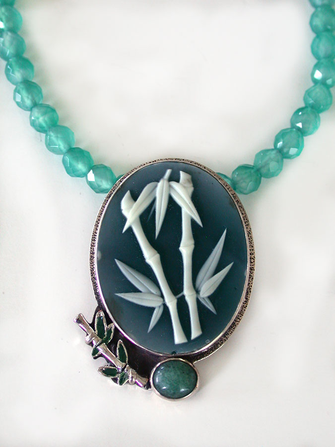 Amy Kahn Russell Online Trunk Show: Etched Cameo, Aventurine, Hand Painted Enamel and Quartz Necklace | Rendezvous Gallery