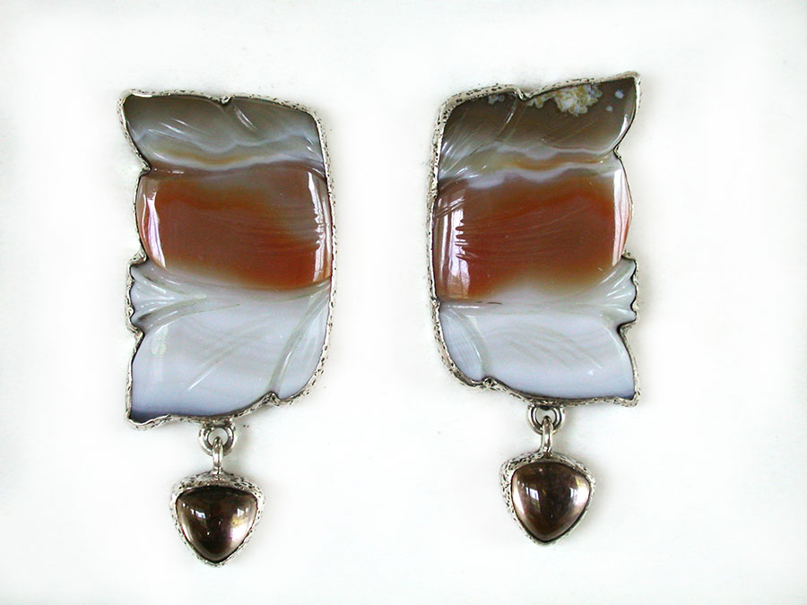 Amy Kahn Russell Online Trunk Show: Carved Carnelian and Smoky Quartz Clip Earrings | Rendezvous Gallery