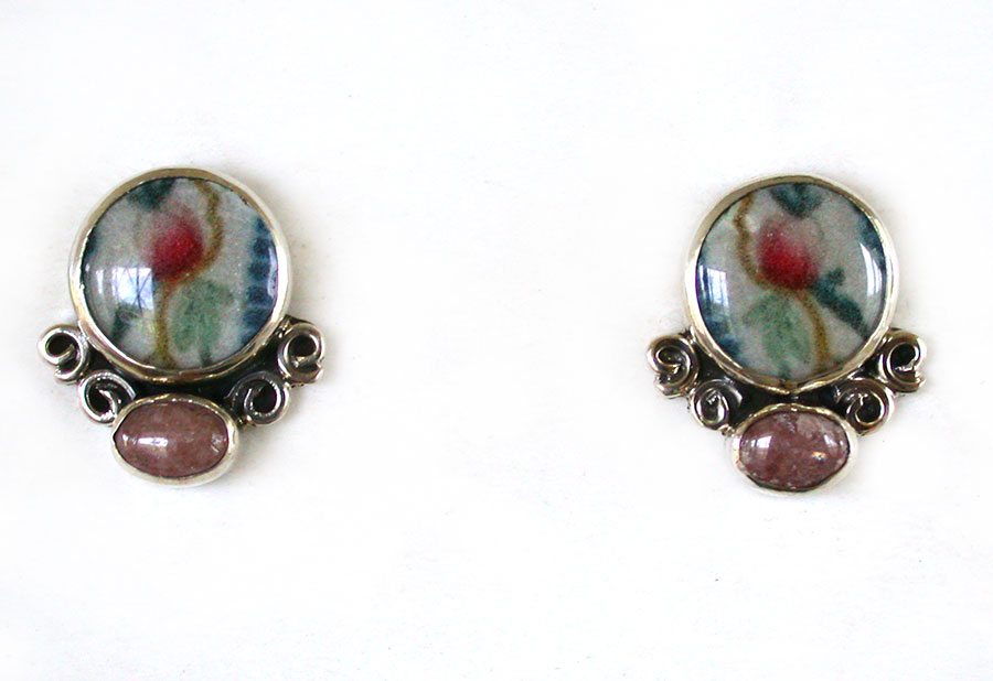Amy Kahn Russell Online Trunk Show: Hand Made Art Tile and Rhodonite Post Earrings | Rendezvous Gallery