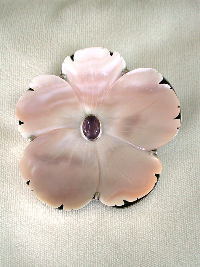 Amy Kahn Russell Online Trunk Show: Hand Carved Mother of Pearl and Quartz Pin/Pendant | Rendezvous Gallery