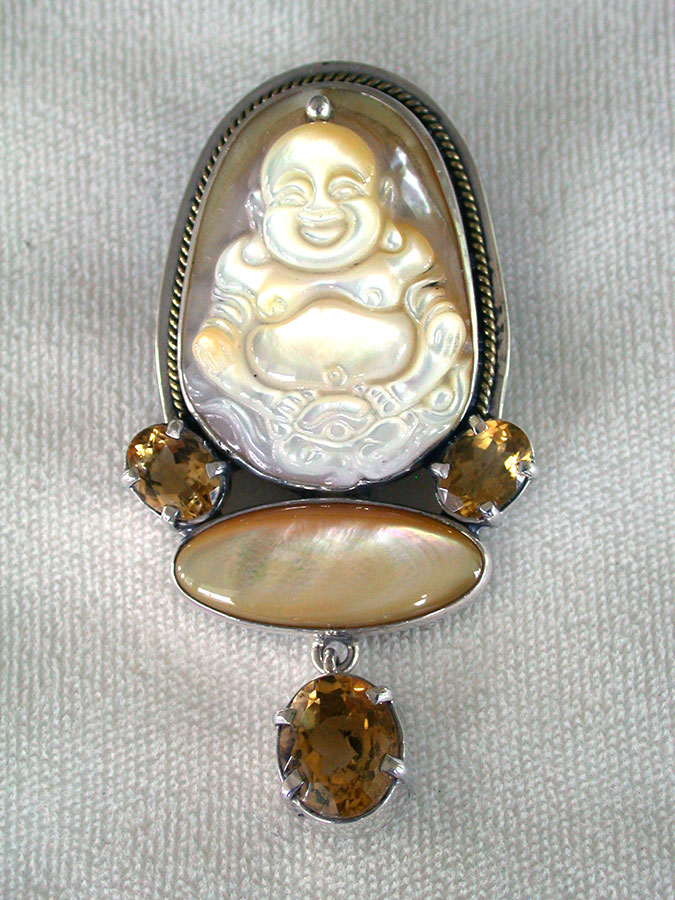 Amy Kahn Russell Online Trunk Show: Carved Mother of Pearl and Citrine Pin/Pendant | Rendezvous Gallery