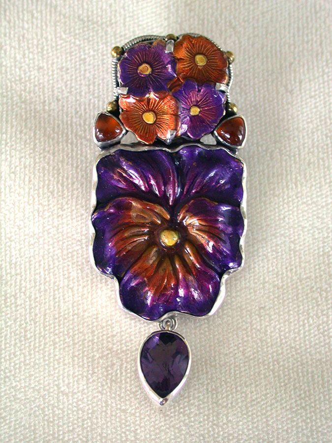 Amy Kahn Russell Online Trunk Show: Hand Painted Enamel, Hessonite and Amethyst Pin/Pendant | Rendezvous Gallery