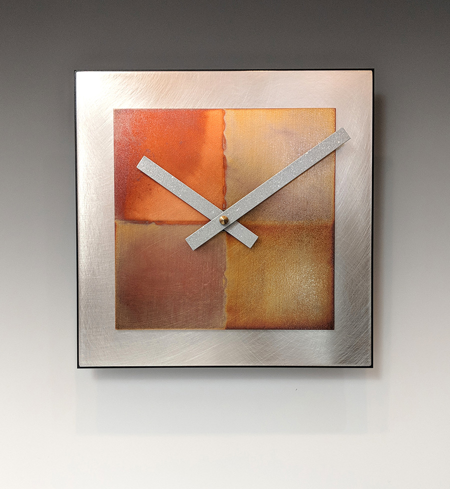 Leonie Lacouette: 8 x 8 Steel & Copper Wall Clock | Rendezvous Gallery