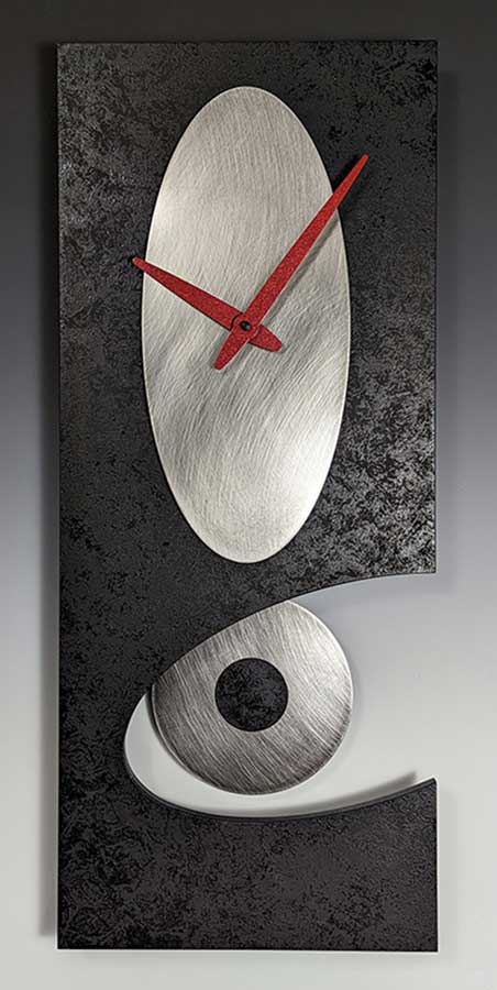 Leonie Lacouette: Black & Steel Oval (24-inch) Pendulum Wall Clock | Rendezvous Gallery