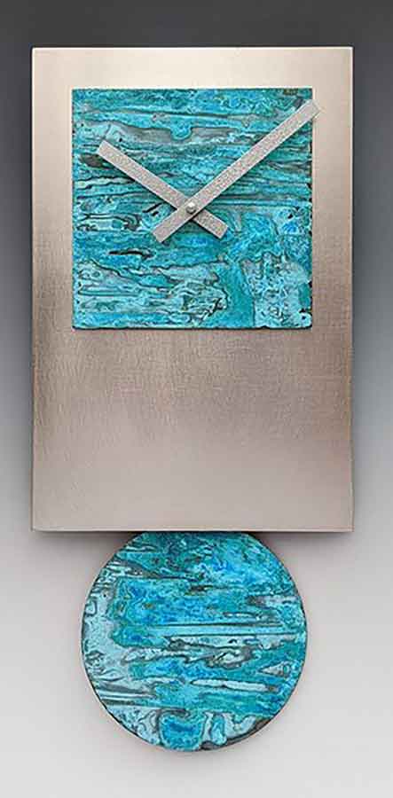 Leonie Lacouette: Steel Tie w/Verdigris Copper Pendulum Wall Clock | Rendezvous Gallery