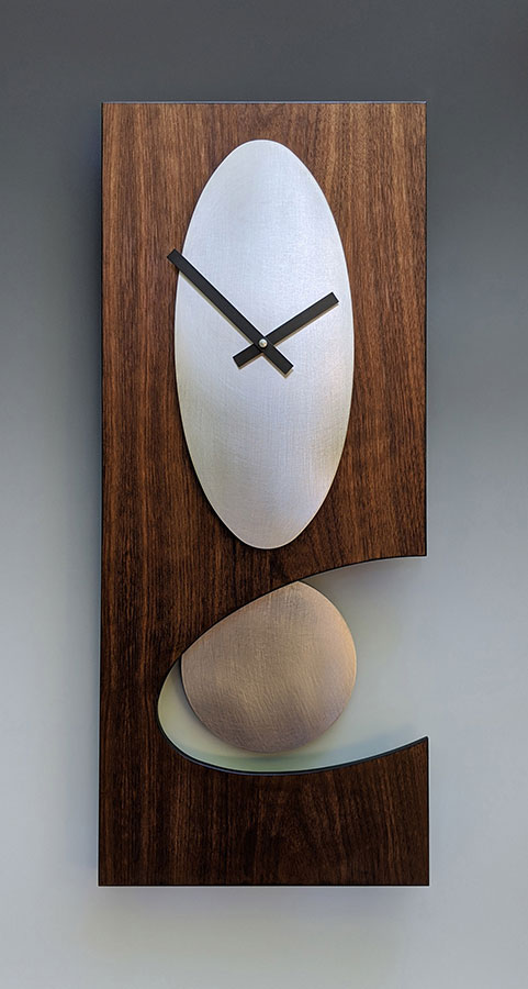 Leonie Lacouette: Walnut w/Steel (24-inch) Cutout Pendulum Wall Clock | Rendezvous Gallery