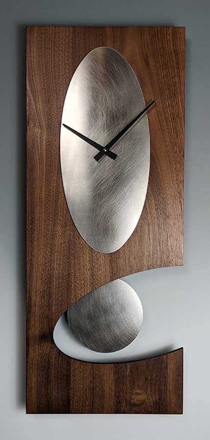 Leonie Lacouette: Walnut w/Steel (30-inch) Cutout Pendulum Wall Clock | Rendezvous Gallery