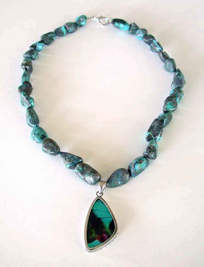 Nance Trueworthy: Turquoise & Butterfly Wing Necklace | Rendezvous Gallery
